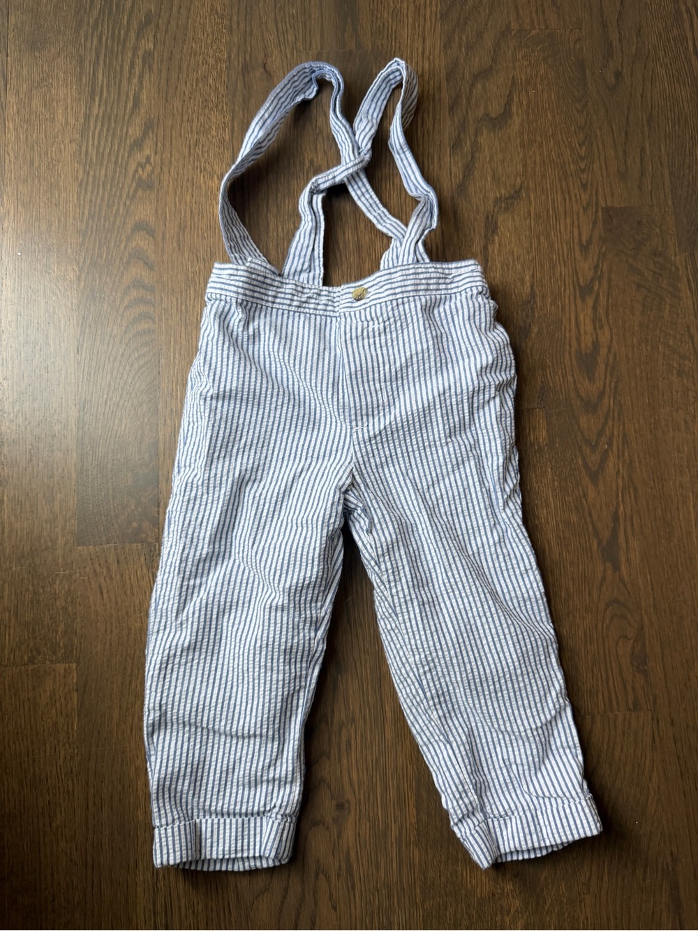 Janie and Jack Blue and White Striped Kids Suspender Pants